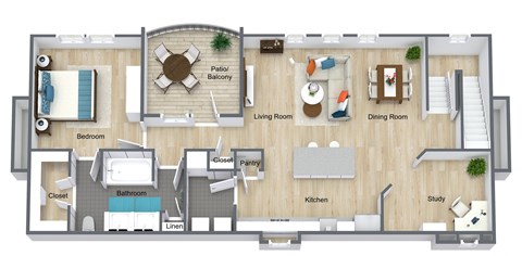 Floor plan for 1 bed, 1 bath, 1280 sqft